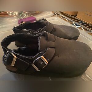 Birkenstock Tokio shearling oiled leather black size us 6-6.5